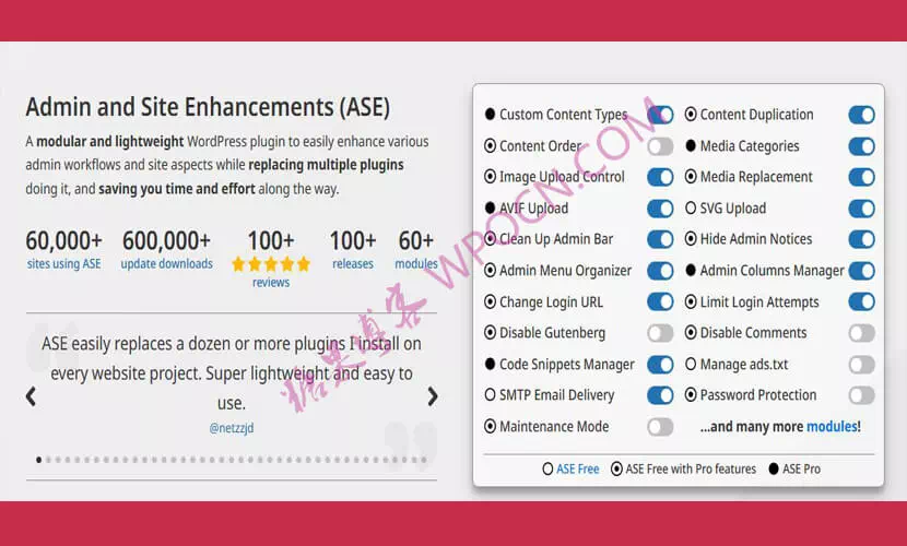 Admin and Site Enhancements (ASE) Pro – 管理员和站点增强功能插件汉化版